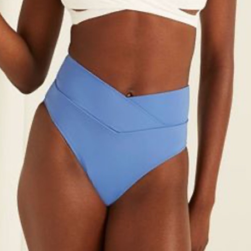 LIKE NEW PINK V Crossover High-Waist Bikini Bottom - blue, S